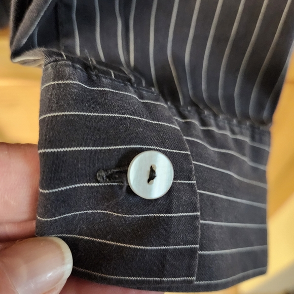 Womens Black Pinstripe Ruffle Front Blouse Size 44 - Picture 6 of 6